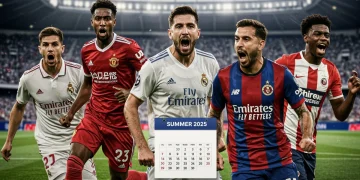 Dynamic soccer players preparing for 2025 summer transfer window