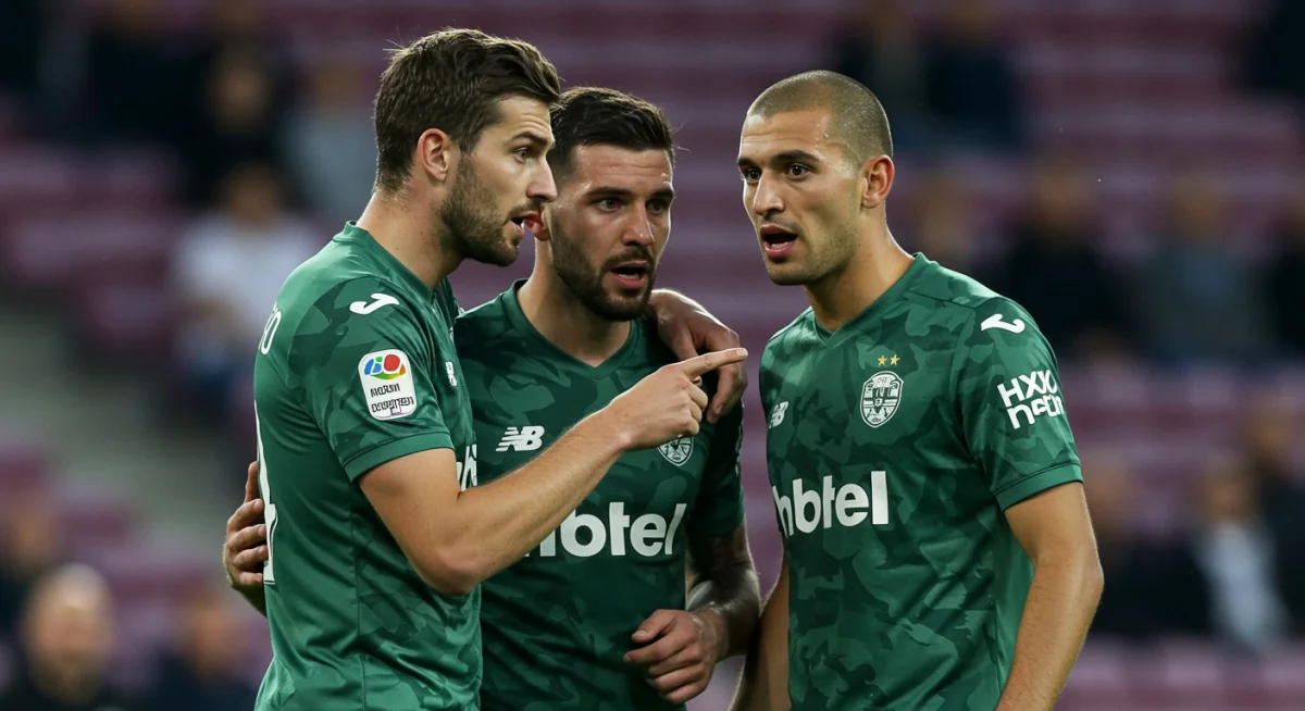 Central defenders communicating during a football match