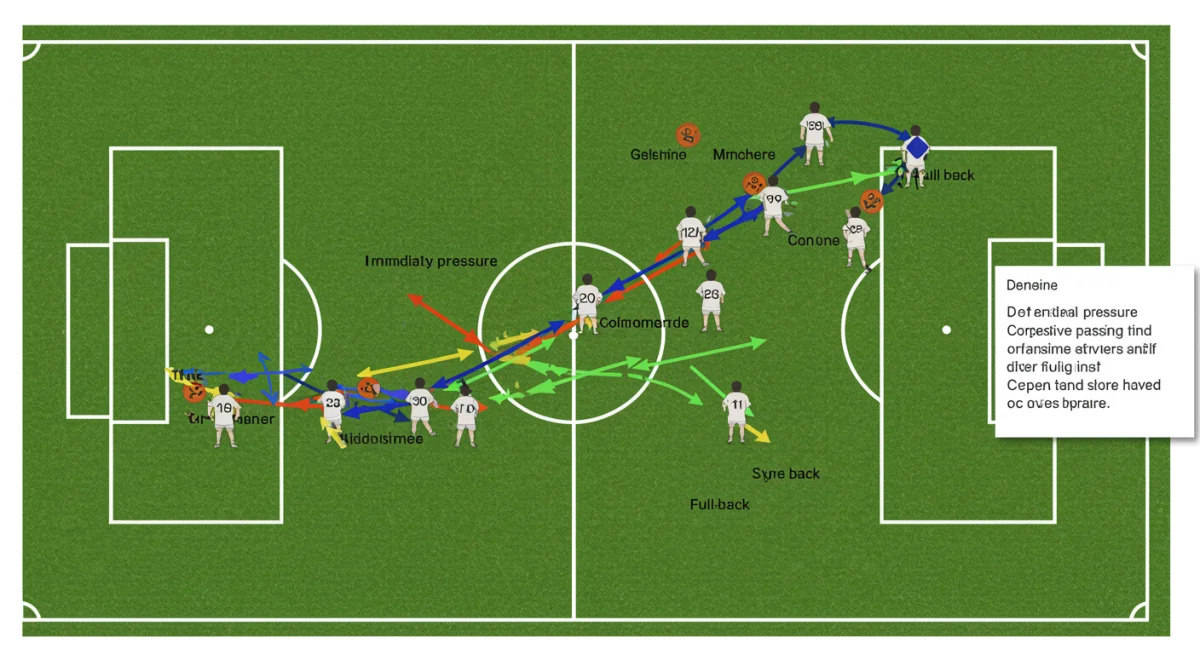 Tactical diagram showing player movements and pressure zones during a counter-press.