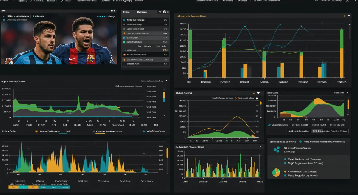 Data analytics dashboard showing player performance metrics for soccer scouting.