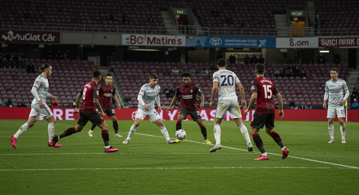 Dynamic attacking play with off-the-ball movement in a professional soccer match.