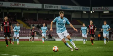 Dynamic football False 9 creating space on the pitch