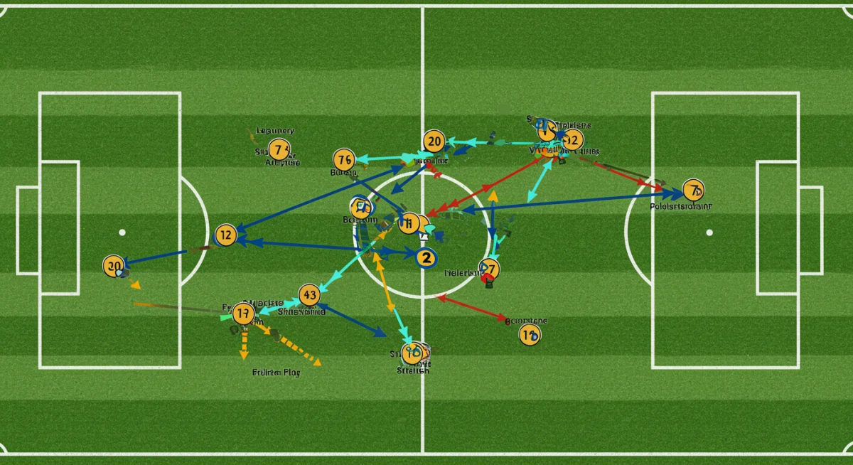 Detailed soccer pitch graphic illustrating complex hybrid tactical formations and player movements.