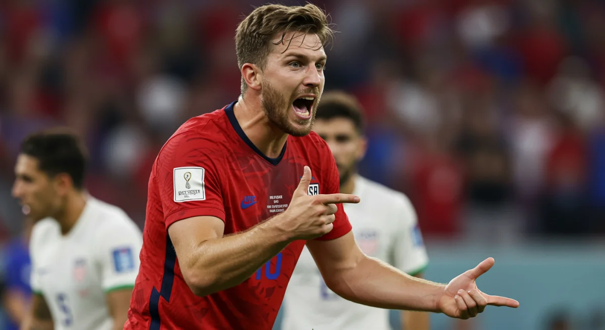 Male US soccer captain demonstrating tactical leadership on field