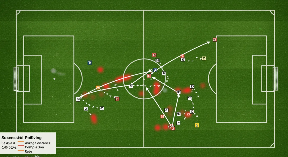 Heatmap illustrating progressive passes and midfield activity in a soccer match.
