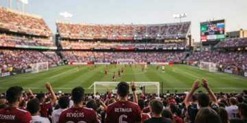 Dynamic MLS stadium atmosphere with cheering fans, anticipating the 2025 season's tactical changes.