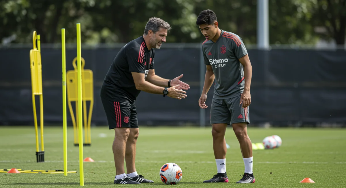MLS coach working with young player on development
