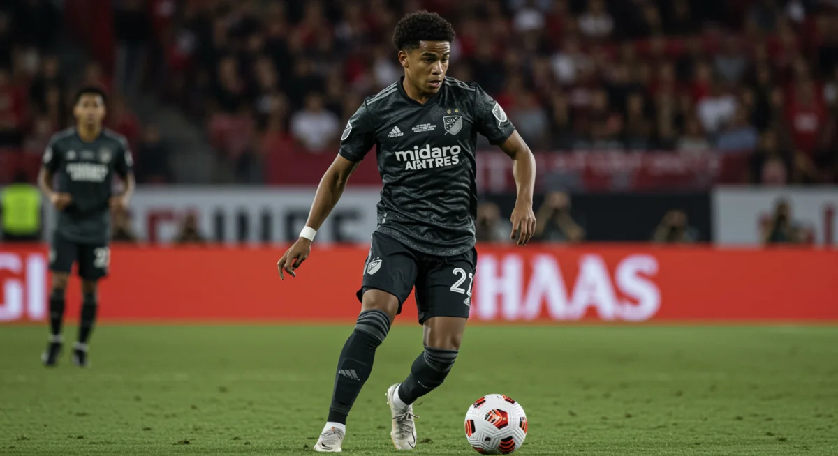 Young MLS player demonstrating exceptional dribbling skills on the field, catching European scout attention.