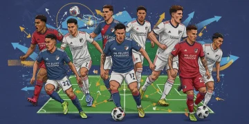 Dynamic soccer field with strategic arrows, MLS rule changes 2025 impact