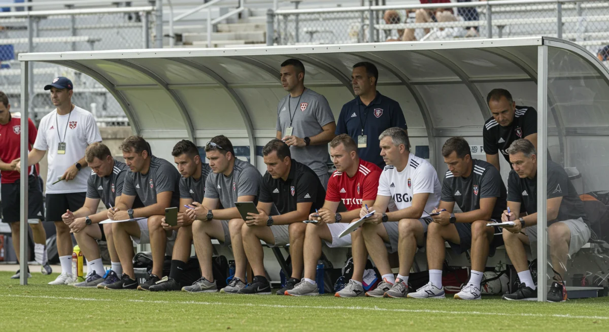 MLS scouts analyzing collegiate soccer talent during a match