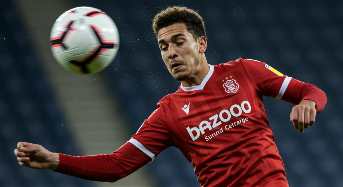 Soccer player demonstrating proper body mechanics for an aerial challenge