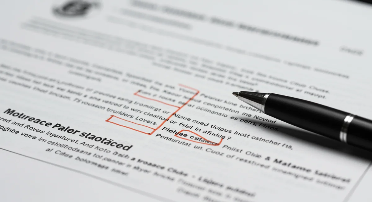 Close-up of a detailed player contract with highlighted clauses, representing legal complexities in transfers.