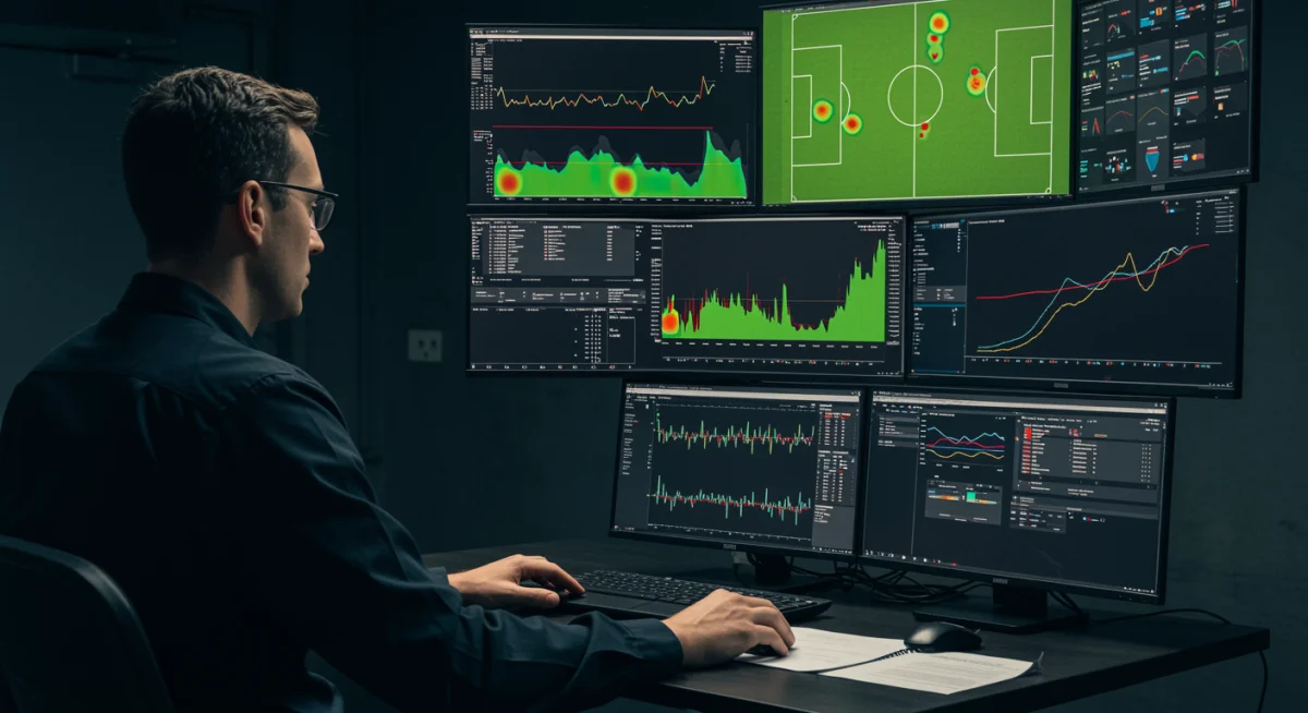 Sports scientist analyzing player performance data for tactical optimization