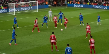 Professional soccer team attacking low block defense formation