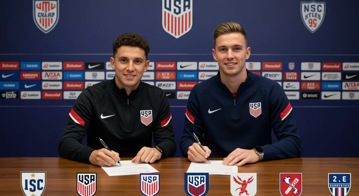 American youth player signing contract with European soccer club.