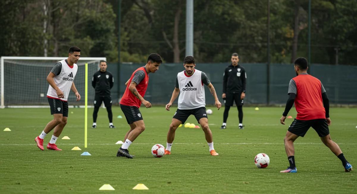 Soccer players executing a small-sided tactical game drill