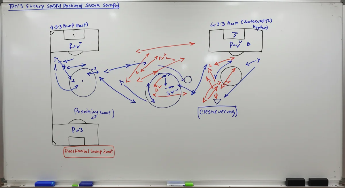 Tactical diagram showing player movement and positional interchanges in a 4-3-3 formation