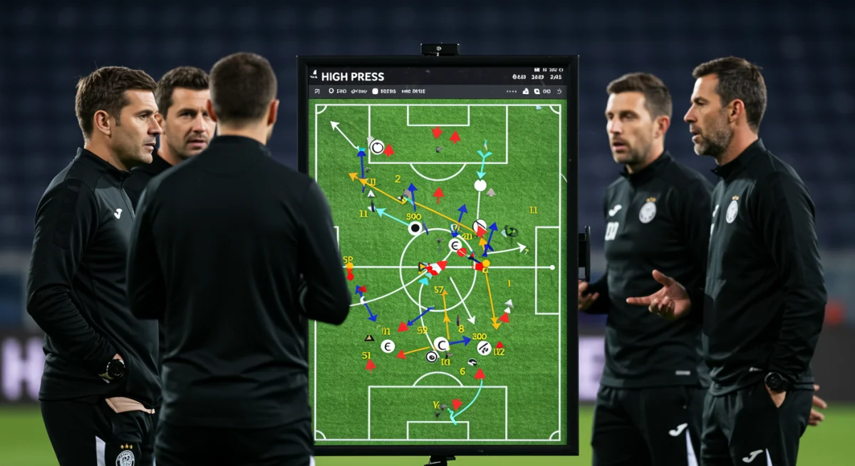 Tactical board illustrating complex high press strategy for football teams