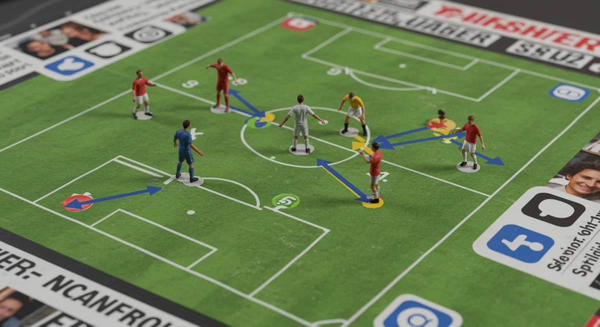 Tactical board showing strategic implications of player transfers with team formations and social media buzz.