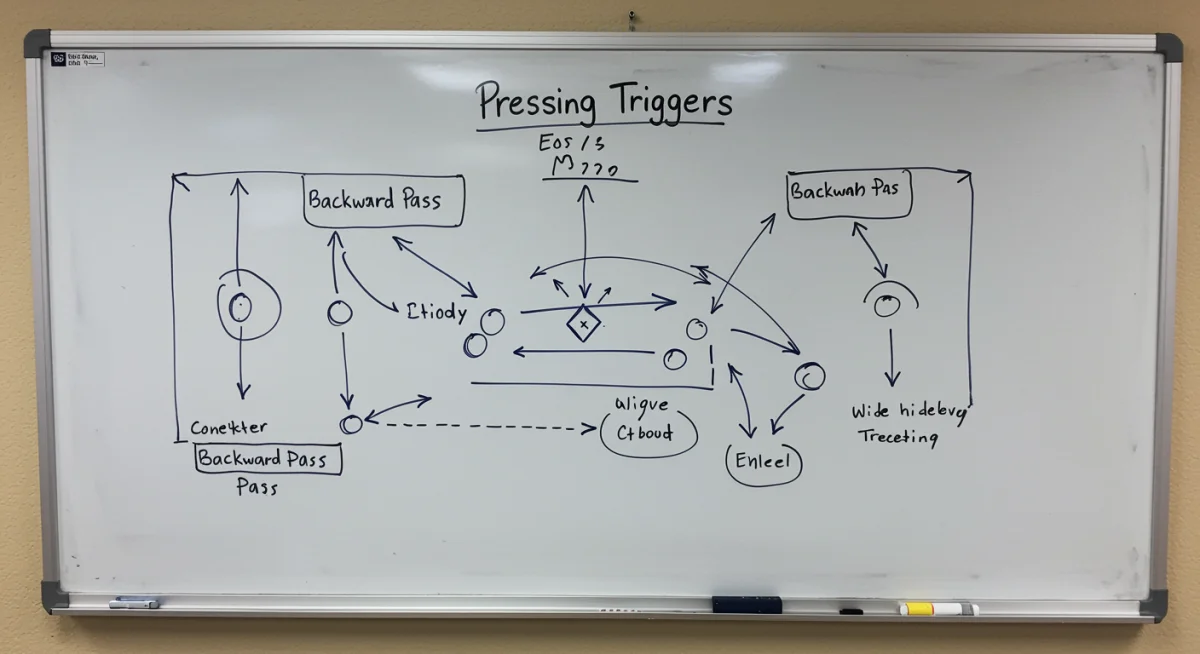 Tactical whiteboard illustrating pressing triggers and player movements
