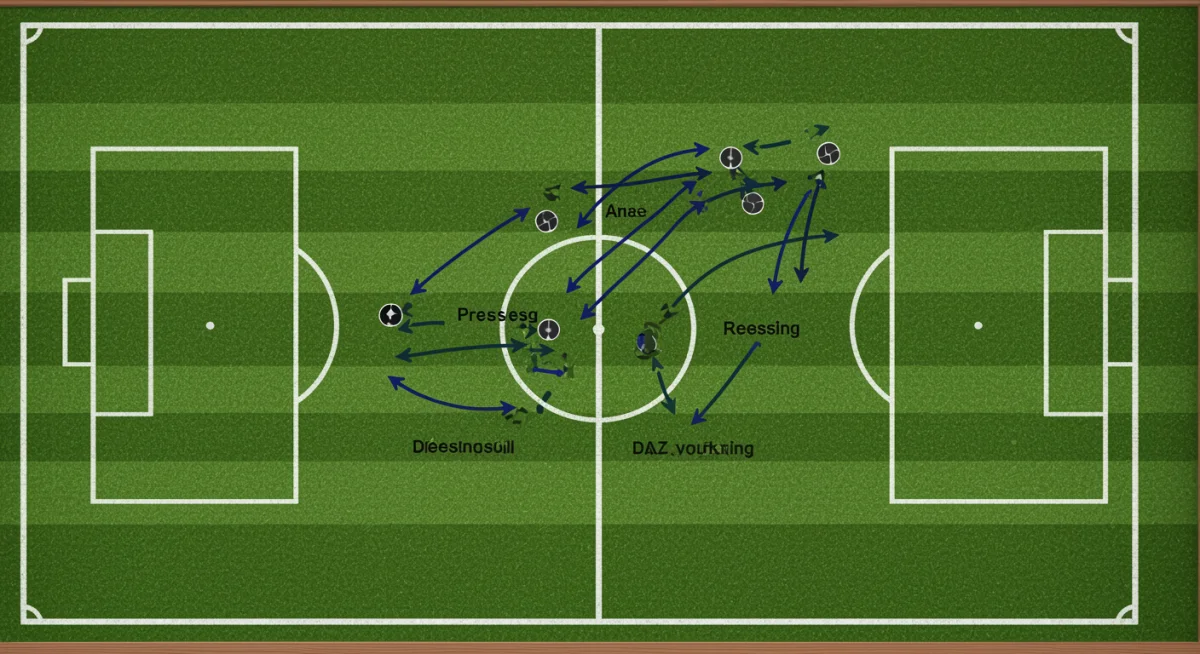 Tactical whiteboard showing defensive pressing and zonal marking