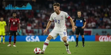 US midfielder making a progressive pass, symbolizing key performance metrics in modern soccer.