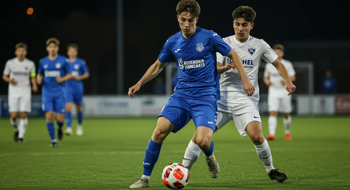 Promising US youth striker showcasing exceptional dribbling skills in a match.