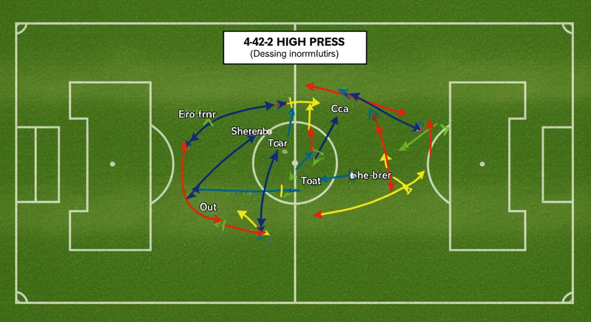 Tactical diagram of a 4-4-2 high press formation