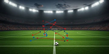Tactical diagram illustrating attacking strategies against a low block defense on a soccer field.