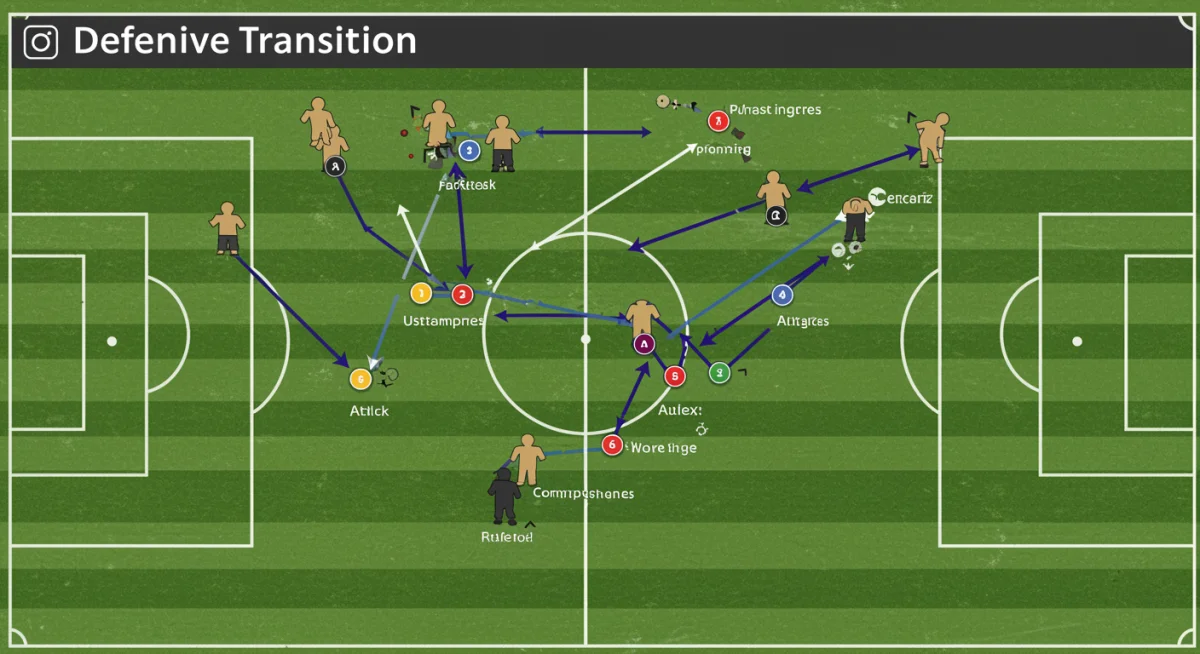 Defensive transition strategy on a tactical board for soccer teams
