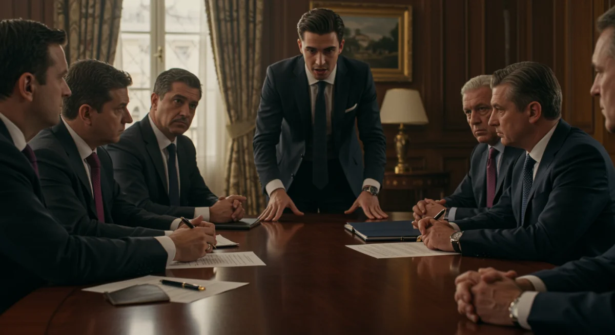 Football agent negotiating a player contract with club officials