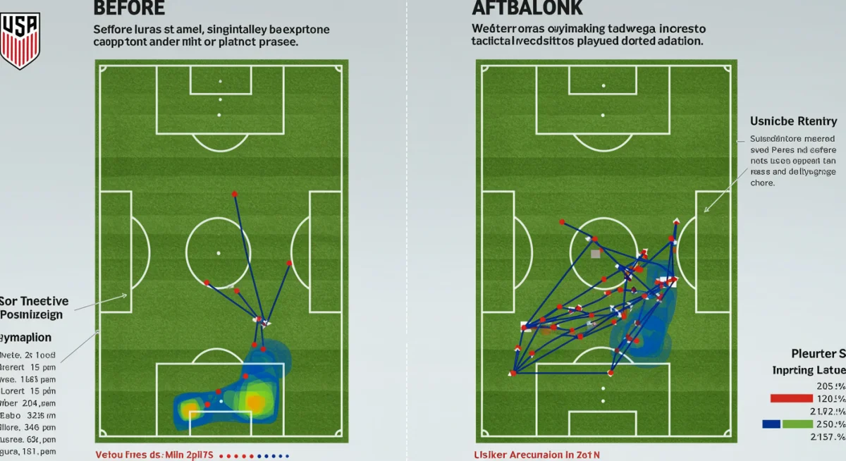Heatmap and passing network illustrating a US midfielder's tactical shift.