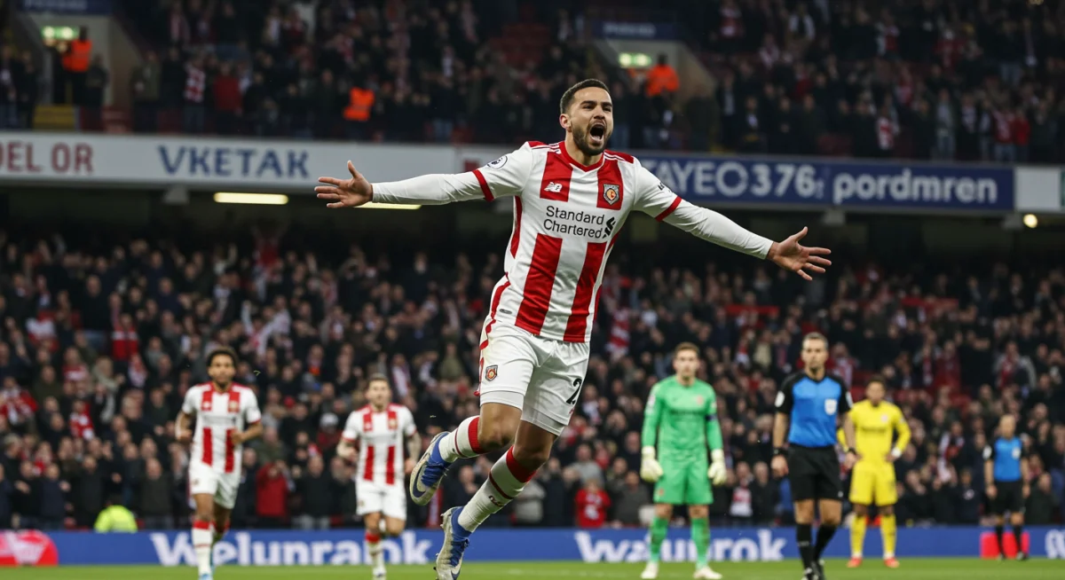 Star striker celebrates a goal, highlighting performance impact on transfer value.