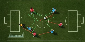 Youth soccer team executing a data-driven attacking pattern on the field.
