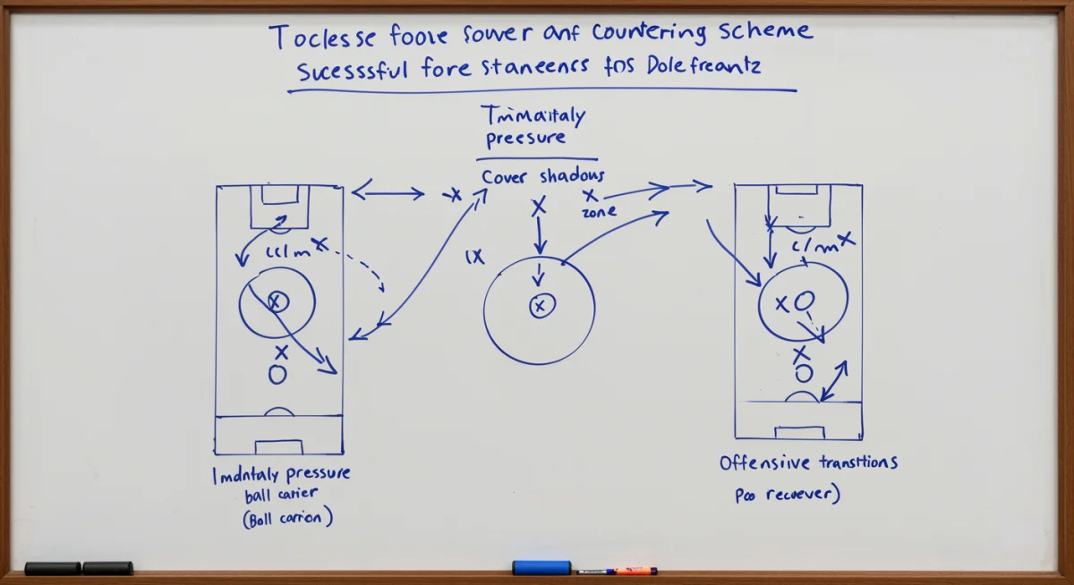 Tactical whiteboard illustrating counter-pressing strategies
