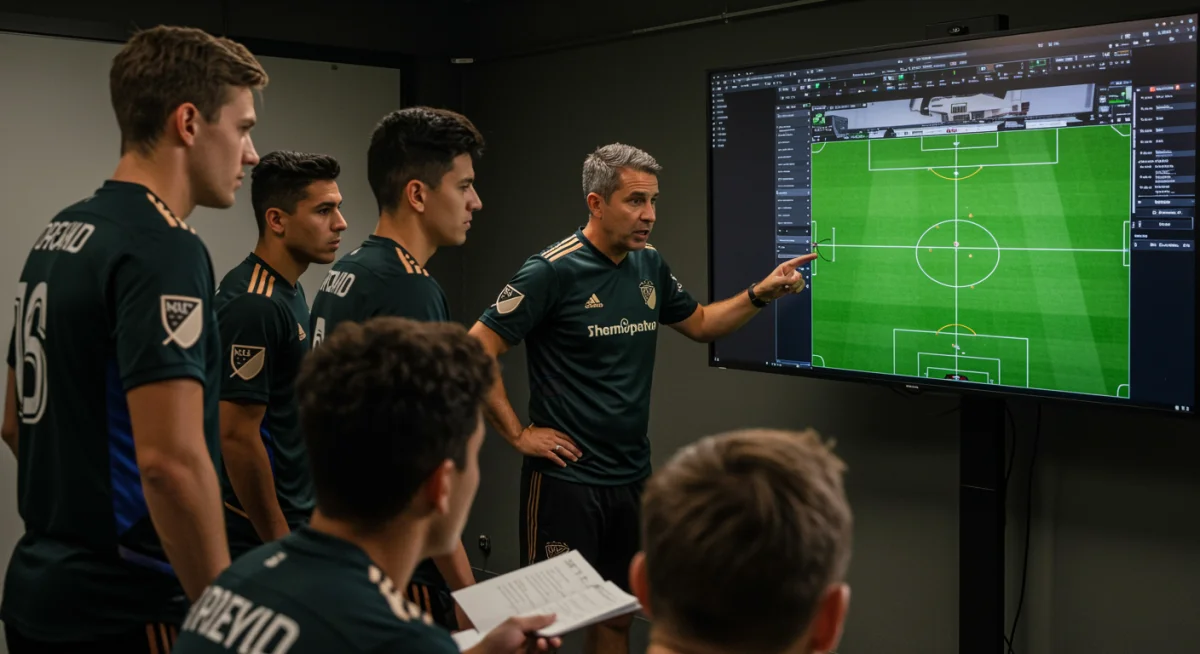 MLS players reviewing defensive tactics