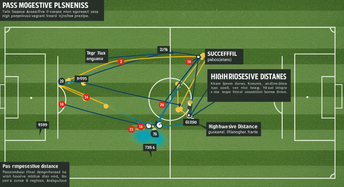 Infographic of a soccer player's heat map and passing network, highlighting progressive passes and possession value.